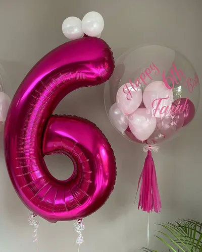 Miniatura 3 de Globo rosa intenso de 40 pulgadas con el número 6, de gran tamaño, de papel de aluminio de Mylar de gran tamaño, globos de helio rosa brillante