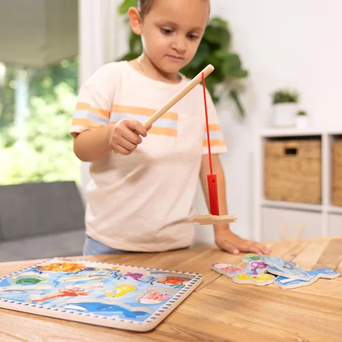 Miniatura 6 de Melissa & Doug - Juego de pesca magnético de madera y rompecabezas con imanes de animales marinos de madera