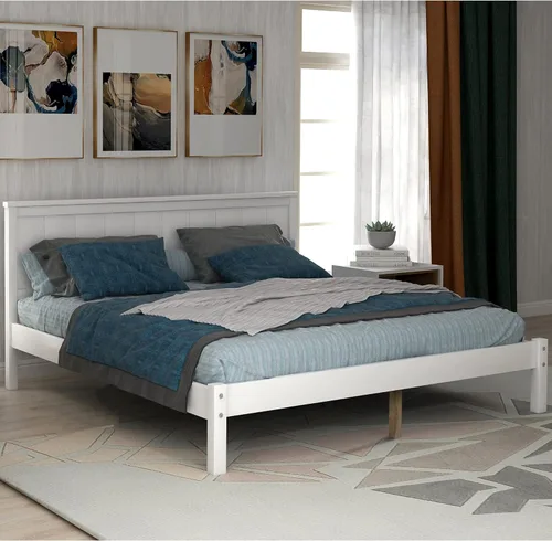 Miniatura 10 de Merax Cama de plataforma de tamaño individual con cabecero, marco de cama de madera con soporte de listones, no necesita somier, cama de plataforma