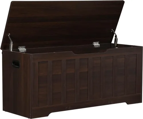 Miniatura 8 de VANKILEY Baúl de almacenamiento extragrande de 47.2 pulgadas, baúl de almacenamiento con 2 bisagras de seguridad, banco de almacenamiento de madera