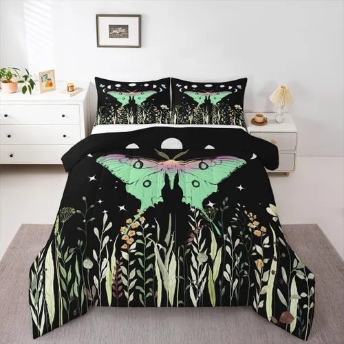 Miniatura 9 de Erosebridal Juego de edredón de hojas bohemias, juego de edredón de hojas exóticas para adultos, juego de ropa de cama rústica tamaño individual