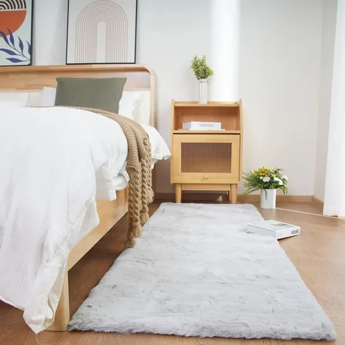 Miniatura 20 de Ghouse Alfombra ultrasuave de pelo sintético de conejo, alfombras lavables a máquina para dormitorio, alfombras esponjosas para sala de estar, Blanco