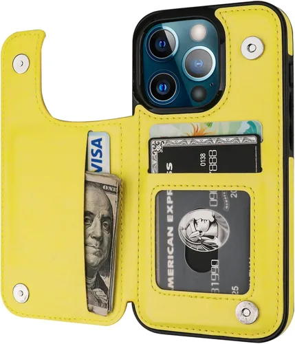 Miniatura 8 de ONETOP - Funda tipo cartera compatible con iPhone 13 Pro con soporte para tarjetas, funda de piel sintética con ranuras para tarjetas, doble cierre