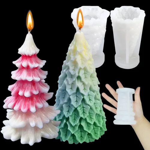 Moldes de vela para hacer velas, 2 moldes de resina de silicona 3D para árbol de Navidad, molde para bricolaje, cera de aromaterapia, vela, jabón, 2