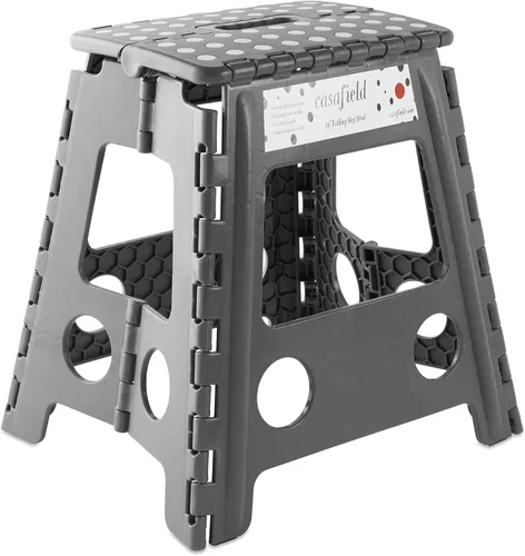 Miniatura 19 de Casafield Taburete plegable de 9 pulgadas con asa, negro, portátil, plegable, pequeño taburete de plástico para niños y adultos, uso en la cocina