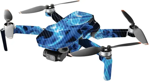 Miniatura 2 de MightySkins - Dron portátil de fibra de carbono compatible con DJI Mini 2 - Blue Flames Acabado de fibra de carbono texturizado protector y Azul
