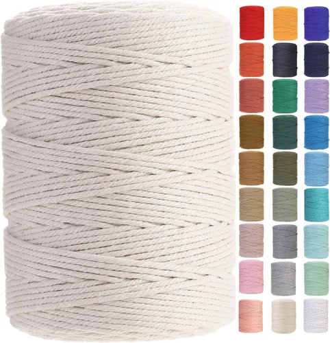 Miniatura 16 de Cuerda de macramé 4 mm x 328 yardas Natural Cuerda de algodón para macramé Cuerda de macramé colorida Cordón de algodón suave Suministros de macramé