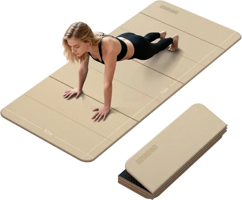 Miniatura 8 de Tapete de yoga plegable de 0.39 pulgadas de grosor, extra grande, material TPE, antideslizante, fácil de llevar, adecuado para entrenamiento en Rosa