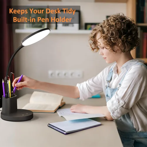 Miniatura 5 de Lámpara de escritorio Vicsoon, lámpara de escritorio LED para oficina en casa, lámpara de mesa táctil con 3 modos de color y brazo ajustable en Negro