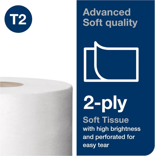 Miniatura 3 de Tork Advanced 12024402 rollo de papel tisú doble hoja para baño gigante compacto, 7.36 pulgadas de diámetro x 3.55 pulgadas de ancho, 751 pies