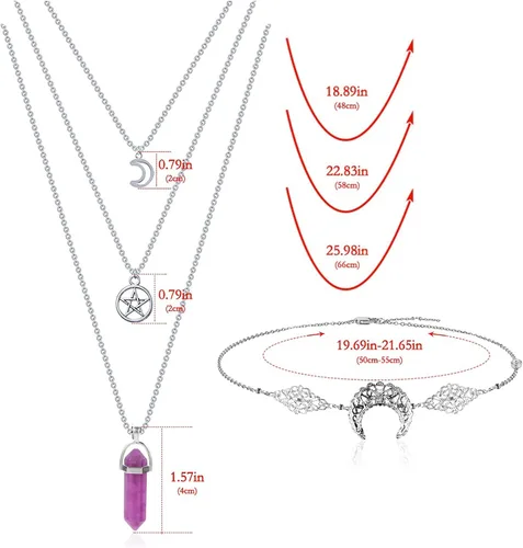 Miniatura 5 de MJartoria Collar de pentagrama de luna con diadema de cristal de pentáculo collar de chakra con dije collares de varias capas para mujer conjunto