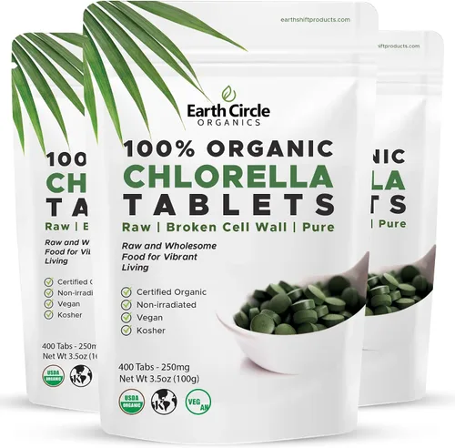 Tabletas orgánicas de Chlorella de 400 unidades | Suplemento de clorofila de alta potencia | Chlorella Pyrenoidosa pura | Pared celular rota para