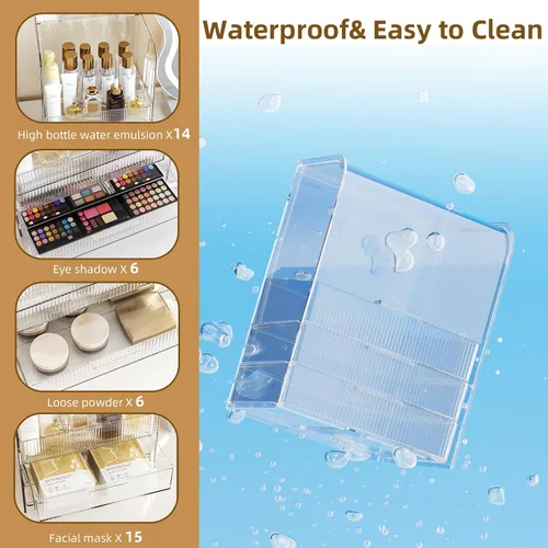 Miniatura 5 de GearFusion Organizador de Cosméticos Transparente de 3 Niveles, Estuche Expositor de Maquillaje con Tapa y Cajones, Caja de Almacenamiento