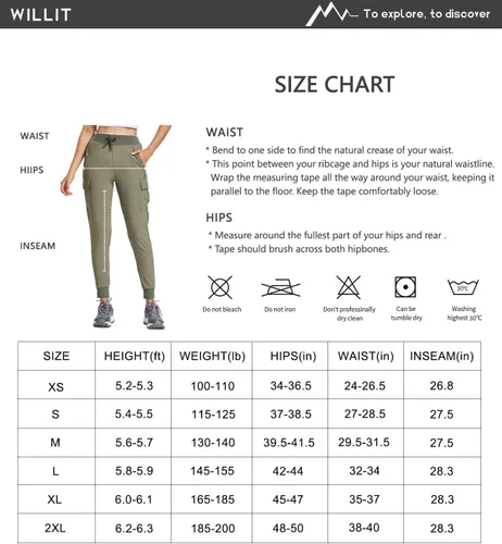 Miniatura 6 de Willit Pantalones de senderismo tipo cargo para mujer, ligeros, atléticos, para exteriores, de secado rápido, resistentes al agua