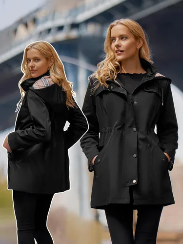 Miniatura 3 de Chaqueta larga para lluvia, con capucha, para mujer, cortavientos para exteriores