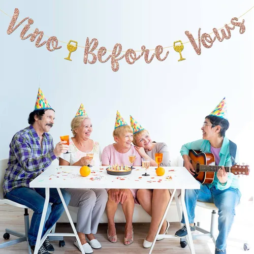 Miniatura 7 de Cartel de vino antes de los votos, despedida de soltera, compromiso, novia a ser, decoraciones de fiesta de boda (purpurina dorada rosa)