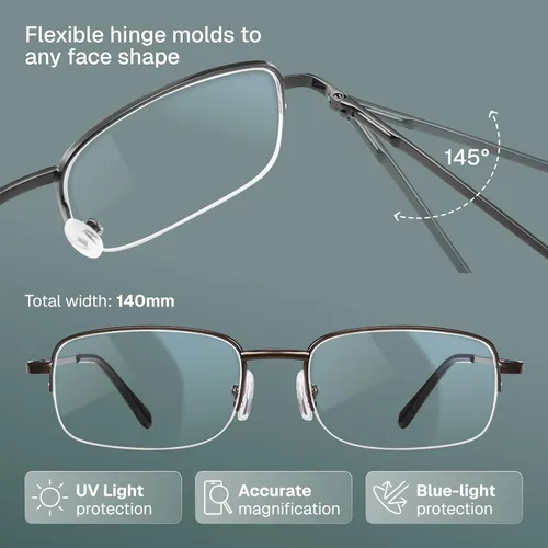 Miniatura 3 de NOVIVON 1.0 - Lentes de lectura de metal para hombre, lectores duraderos con filtro de luz azul, visión clara