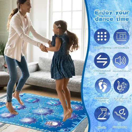 Miniatura 4 de Alfombra de baile para niños, juguetes de Frozen – Tapete de baile electrónico para niñas y niños, 5 modos de juego, música incorporada, luz LED