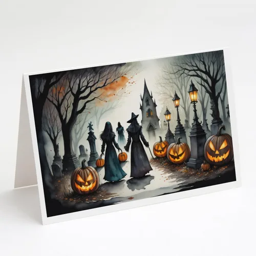 Miniatura 73 de Caroline's Treasures DAC2223GCA7P - Tarjetas de felicitación y sobres de Halloween espeluznantes de gato negro, paquete de 8 tarjetas en blanco
