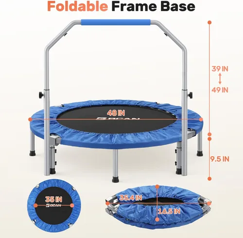 Miniatura 7 de BCAN SP2 - Mini trampolín plegable de 40/48 pulgadas, carga máxima de 330 libras/440 libras, rebote de fitness con mango de espuma ajustable, Azul