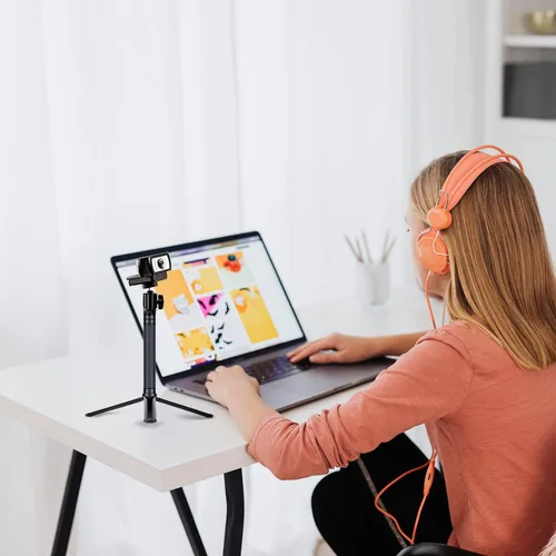 Miniatura 2 de JCWINY Soporte de cámara web de 30 pulgadas de alto, trípode extensible para cámara web de escritorio, trípode para cámara web de aluminio, soporte