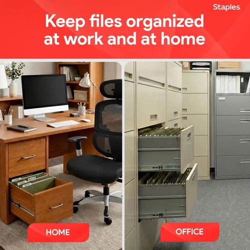 Miniatura 7 de Staples Carpetas colgantes para archivos, tamaño carta, pestañas de corte de 1/5, verde estándar, incluye pestañas e insertos de papel, paquete