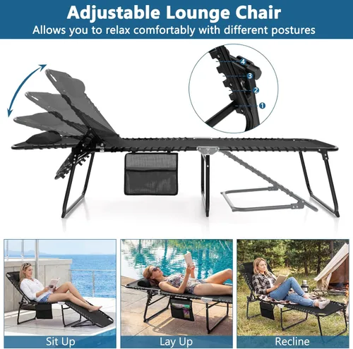 Miniatura 4 de COSTWAY Tumbona plegable, tumbona plegable para piscina con respaldo ajustable de 4 posiciones, reposapiés de 2 posiciones y almohada suave, silla