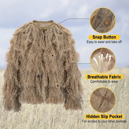 Miniatura 6 de Kalkal Traje Ghillie, Ropa de Camuflaje para Caza para Hombres, Doble Costura, Traje Gilly para Adultos para Caza en la Selva y Halloween