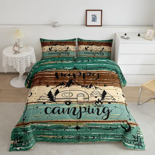 Miniatura 13 de Juego de edredón de camper tamaño matrimonial, edredón acolchado para adolescentes y niños, juego de ropa de cama rústica de granja para niños