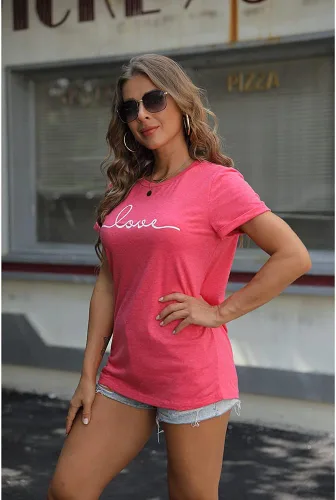 Miniatura 3 de NIUBIA Camiseta de manga corta con estampado de amor para mujer, camiseta holgada de verano