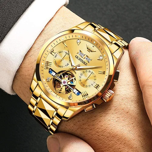 Miniatura 3 de OUPINKE - Reloj automático para hombre, diseño de esqueleto de diamante mecánico de cuerda automática, lujo, reloj de pulsera de cristal de zafiro