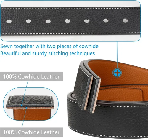 Miniatura 5 de JingHao Cinturones para hombres grandes y altos, cinturón de cuero para jeans casuales, para trabajo, todos los tamaños, 28 a 64 pulgadas, negro