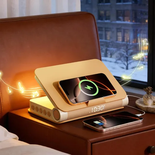 Vivilumens Altavoz Bluetooth de carga inalámbrica 5 en 1 altavoz fuerte para adultos adolescentes forma de libro estética amanecer luz de despertar