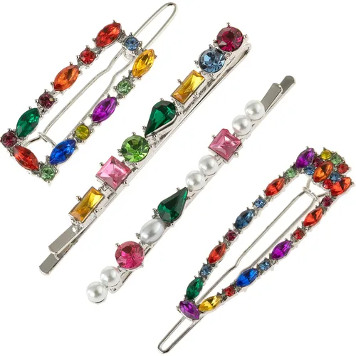4 pinzas para el cabello con diamantes de imitación de colores vintage, horquillas de cocodrilo, pasadores de pelo de perlas de cristal, elegantes