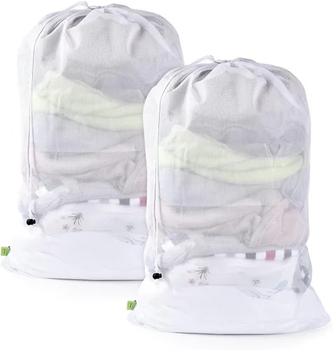 Miniatura 12 de OTraki Paquete de 2 bolsas de malla para lavandería de 20 x 24 pulgadas, bolsas de malla fina de alta resistencia, ropa sucia, con cordón, bolsa