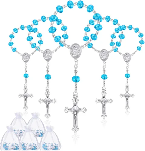 Miniatura 7 de Yinkin 30 piezas de rosario de bautizo, mini rosarios católicos, recuerdos de bautizo para invitados, recuerdos de fiesta, cuentas de rosario 30
