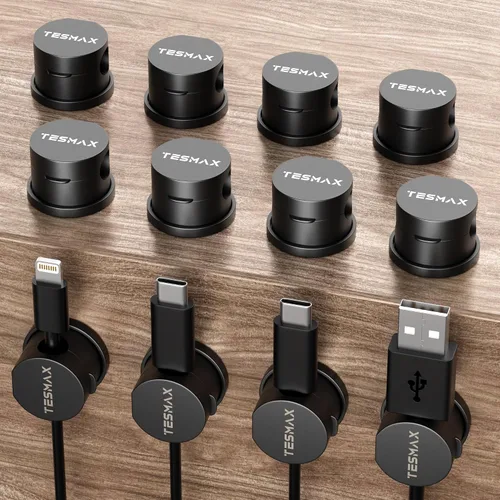 Miniatura 11 de Soporte de Cable Magnético Organizador de Cables con Rotación de 360°, Juego de 6 Clips de Cable [1s Lock] Organizadores de Escritorio Adhesivos