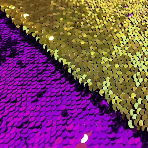 Miniatura 13 de DUOBAO Tela de Lentejuelas Reversibles con Efecto Flip - 0.5 Yarda de Lentejuelas de Sirena de Morado a Dorado, Material de Costura Brillante DIY