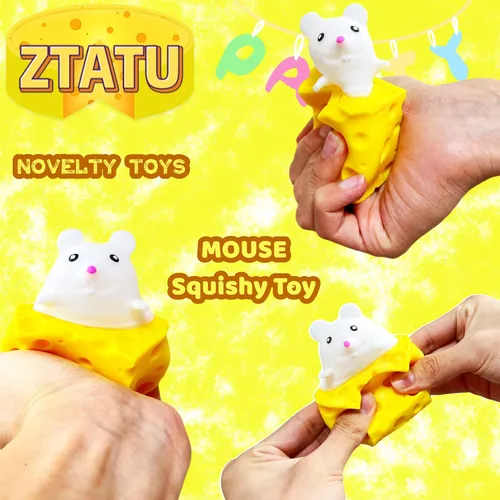 Miniatura 3 de Pelotas antiestrés de queso suave – Juguetes Pop Fidget (Paquete de 1) Pelotas de estrés de animales, juguete sensorial fidget de ratón