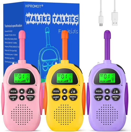 Miniatura 10 de HPROMOT Walkie Talkies para niños recargables, juguetes para niños de 3 a 12 años, niños y niñas, paquete de 2 unidades de radios de dos vías