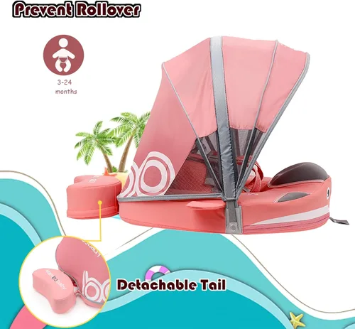 Miniatura 6 de Flotador de piscina para bebé con toldo ajustable 3D UPF50+, añade cola, flotador no inflable para piscina, flotadores de narval de dibujos animados
