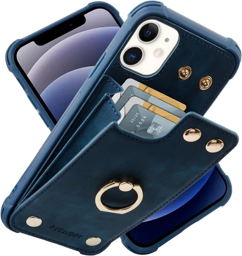Miniatura 45 de Funda tipo cartera compatible con iPhone XR/10R con tarjetero de crédito, funda protectora de cuero a prueba de golpes compatible con anillo
