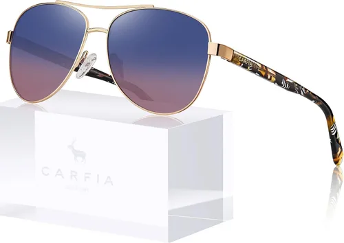 Miniatura 52 de CARFIA Gafas de sol polarizadas para mujer, protección UV, brazos de acetato, marco de metal, sombras para mujer, CA3216