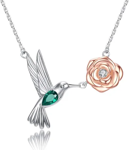 Bolelis Collares de colibrí de plata de ley con colgante de colibrí adornado con circonita brillante, joyería de animales, regalos para el día de la