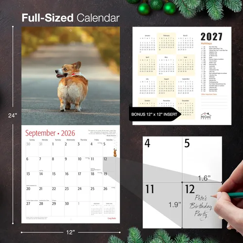 Miniatura 5 de MICASA PRESS Corgi Butts - Calendario de pared 2026 de 12 meses 12 x 24 pulgadas abierto Papel grueso y resistente Regalo de vacaciones