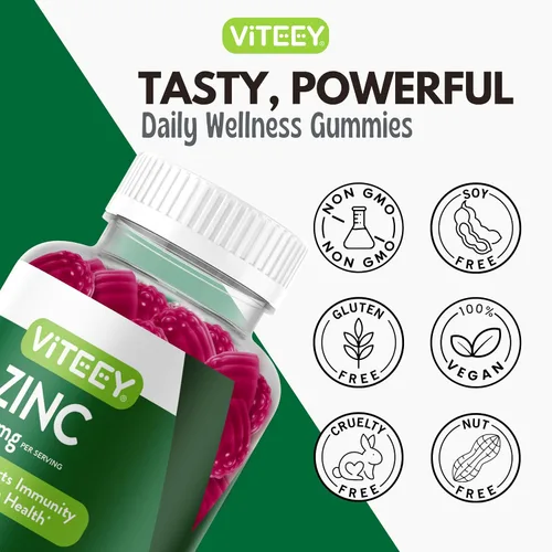 Miniatura 4 de Viteey - Gomitas de zinc para mujeres y hombres - 30 mg Suplemento de apoyo inmunológico, vegano, sin gelatina, sin OMG, 60