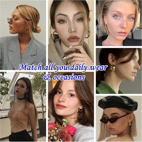 Miniatura 3 de 36 pares de aretes de aro dorados para mujeres y niñas, paquete múltiple de aretes de aro dorados gruesos, hipoalergénicos grandes y pequeños, juego