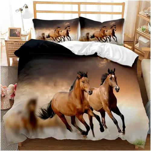Miniatura 4 de Juego de ropa de cama 3D de caballo tamaño Queen, funda de edredón de cama/fundas de edredón, ropa de cama, fundas de almohada, textiles