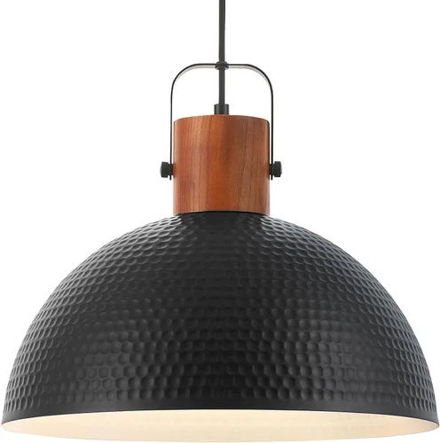 ELYONA Luminarias de Lámpara Colgante Martillada de Madera de Fresno de 16 Pulgadas, Lámpara Colgante de Techo de Cúpula de Metal Grande, Candelabro