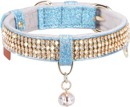 Miniatura 15 de Collar para gatos y perros, [brillos de imitación de diamante] Cuero sintético prémium con dije, collares ajustables para gatos grandes y perros